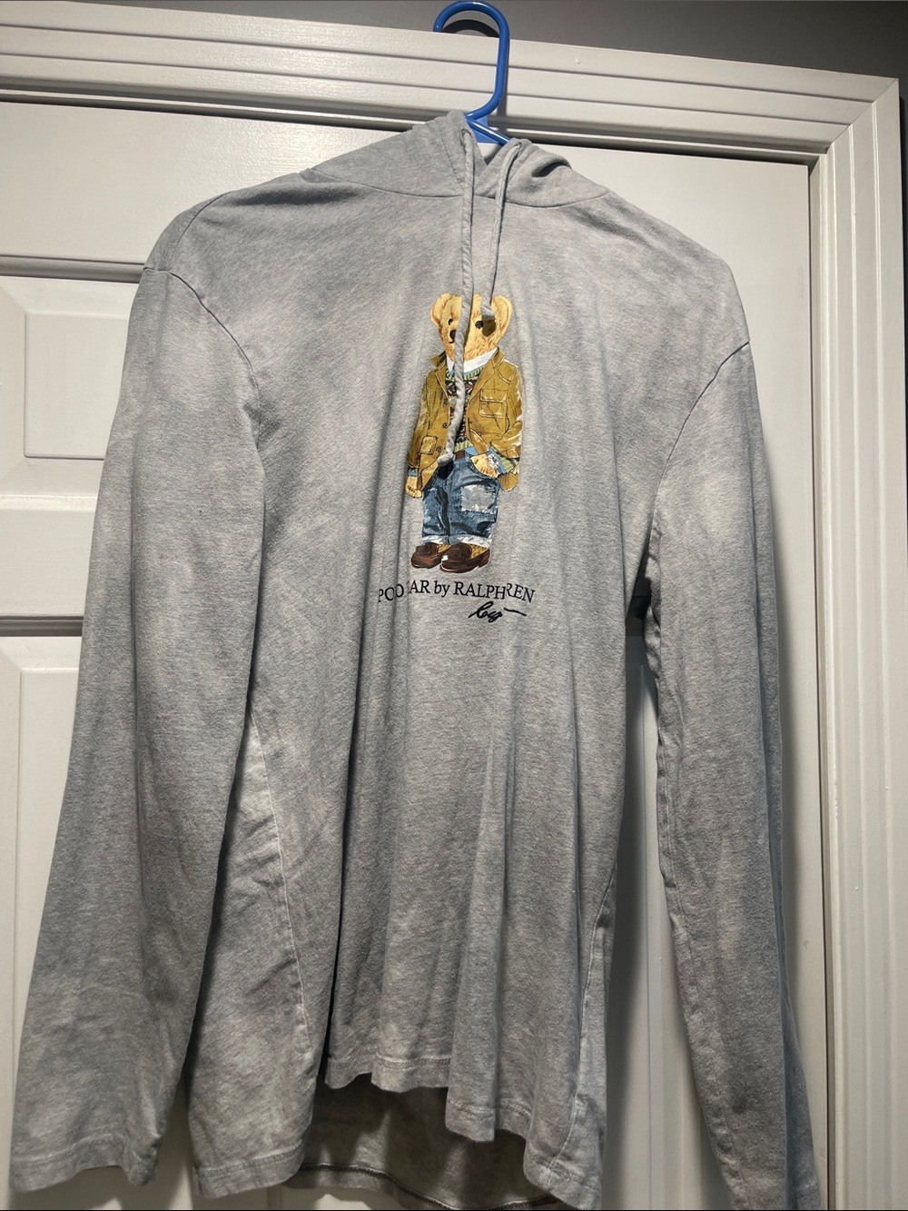 Ralph Lauren Gray Polo Bear Hooded Long-Sleeve Shirt